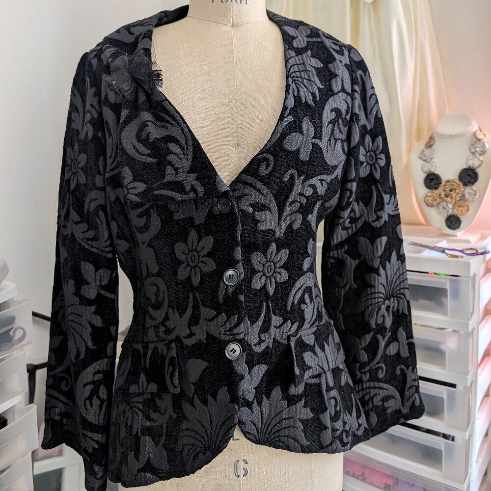 Vintage Gail Morgado Black Floral Damask Blazer size S
